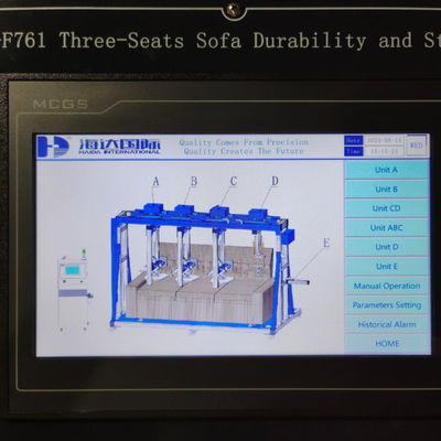 세 개의 소파 좌석과 뒷면 내구성 테스트 기계