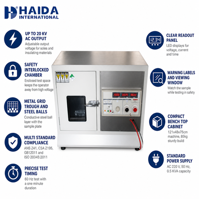 HAIDA 신발 내전압 시험기 신발 밑창 절연 전압 시험 장비 ISO 20345 신발 시험 장비