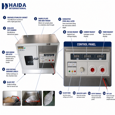 HAIDA 신발 내전압 시험기 신발 밑창 절연 전압 시험 장비 ISO 20345 신발 시험 장비